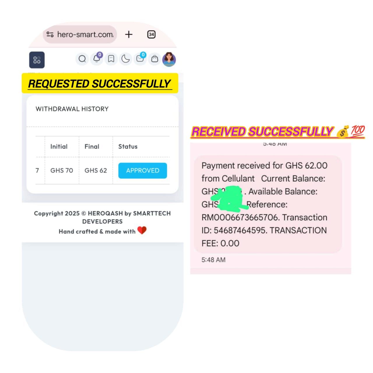 Proof of Payment! Earn Daily with HeroQash Ghana — Direct MoMo Transfers